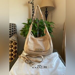 Coach Kristin Champagne Cream Pebble Soft Leather Hobo, Large, Dust Bag, Strap